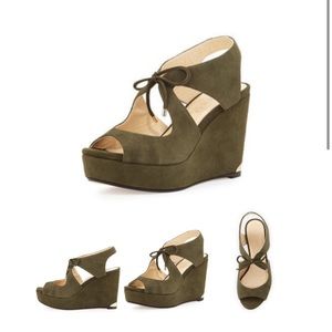 Nayeem Suede Tie Wedge Sandal - Army Green